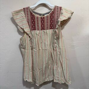 Knox Rose Flutter Sleeve Embroidered Top Beige Size Small